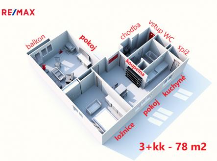 rozložení bytu ... | Prodej bytu, 3+kk, 85 m²