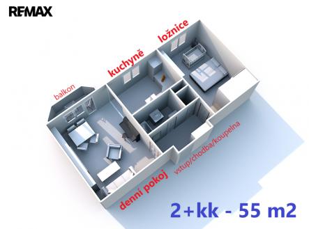 rpzložení bytu ... | Pronájem bytu, 2+kk, 56 m²