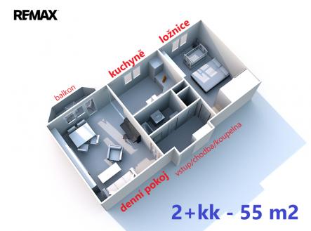 rpzložení bytu ... | Pronájem bytu, 2+kk, 56 m²