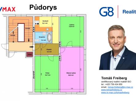 Půdorys | Prodej bytu, 3+1, 68 m²