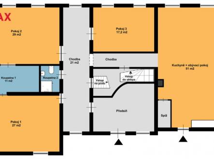 situqční plán místností | Prodej - chata/rekreační objekt, 175 m²