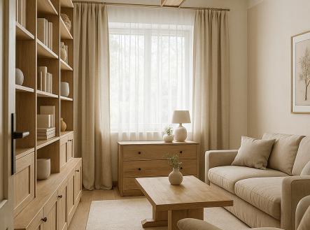 VIZUALIZACE  obývacího pokoje průchozího do kuchyně | Prodej - dům/vila, 125 m²