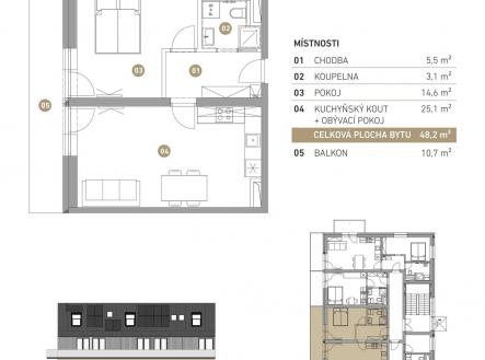   | Prodej bytu, 2+kk, 59 m²