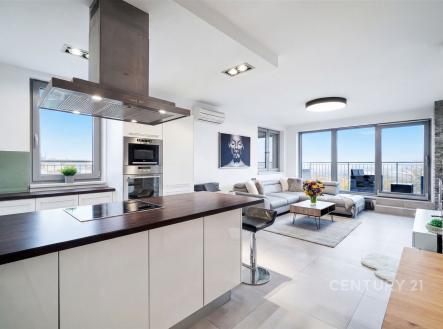 KK, obývací pokoj s výhledem - terasa | Prodej bytu, 4+kk, 99 m²