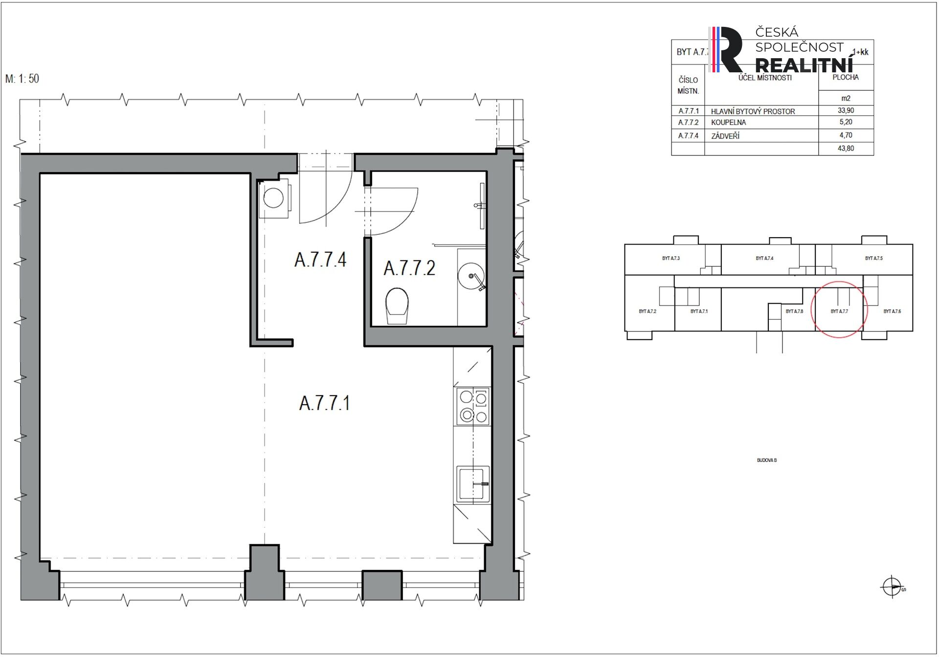 Pronájem vybaveného bytu 1kk v novostavbě BD, Zlín centrum, Lorencova ul. + kryté parkovací stání
