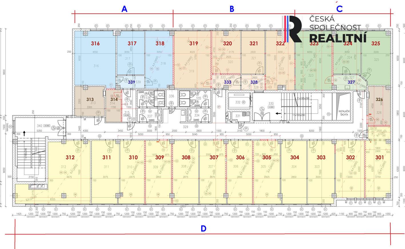 Pronájem, 4 samostatné kanceláře s vlastní chodbičkou, výměra 82,07 m2, Kvítková ul., Zlín centrum.