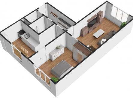3d půdorys | Prodej bytu, 2+1, 53 m²