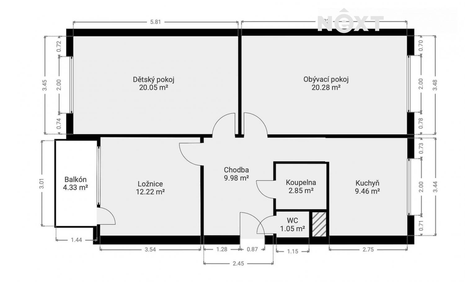 Prodej byt 3+1, 80㎡|Hlavní město Praha, Praha, Praha 12, Kamýk, Dobevská 877/4, 14300