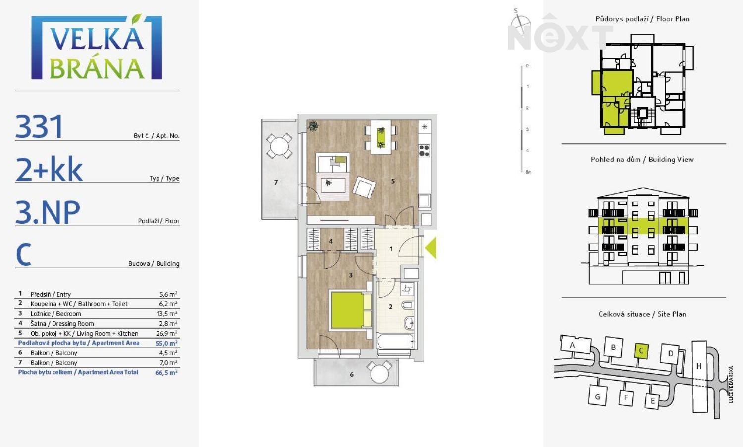 Pronájem byt 2+kk, 55㎡