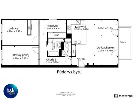 Půdorys bytu | Prodej bytu, 4+kk, 90 m²