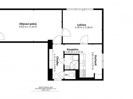 Schematický půdorys bytu | Pronájem bytu, 2+1, 55 m²