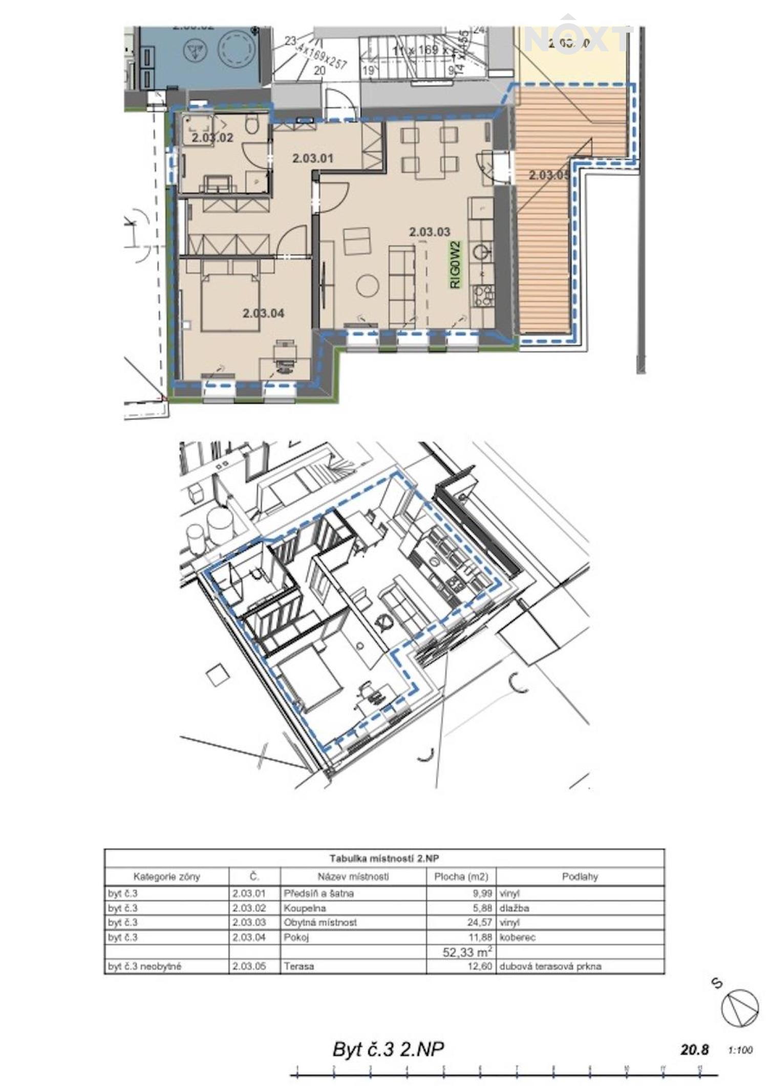 Pronájem byt 2+kk, 65㎡