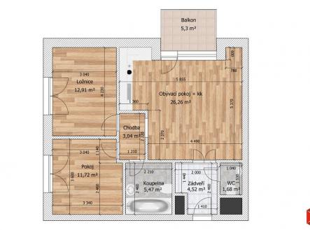 Pronájem bytu, 3+kk, 71 m²
