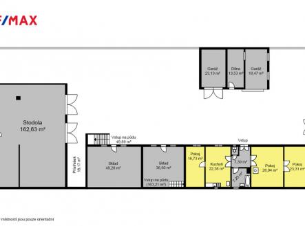 Orientační půdorys (výměry jsou pouze orientační) | Prodej - zemědělský objekt, 1 124 m²