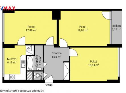 Orientační půdorys | Pronájem bytu, 3+1, 80 m²