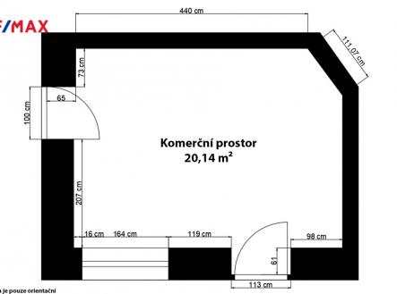 Orientační půdorys s rozměry | Pronájem - obchodní prostor, 20 m²