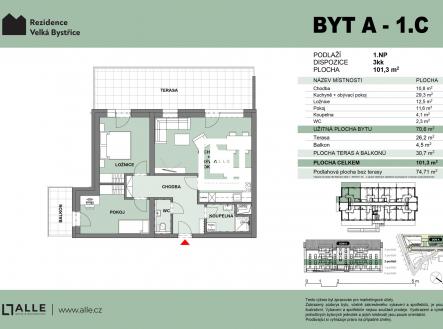 Prodej bytu, 3+kk, 71 m²