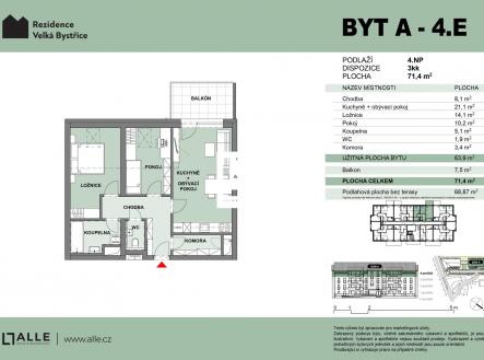 A-4. E | Prodej bytu, 3+kk, 64 m²