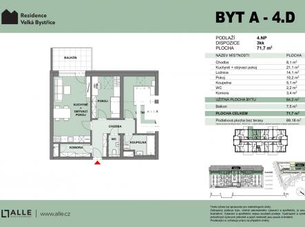 A-4. D | Prodej bytu, 3+kk, 64 m²