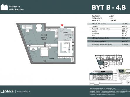 B-4. B | Prodej bytu, 2+kk, 77 m²