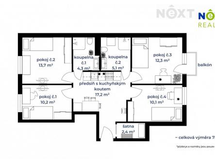 Prodej bytu, 4+kk, 75 m²