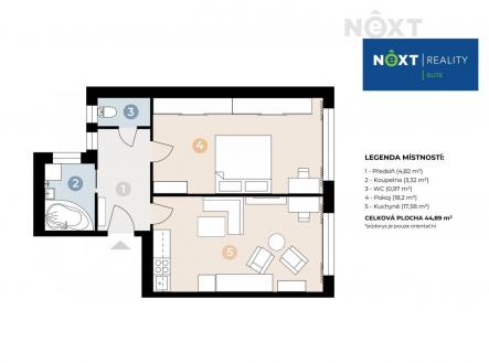 Prodej bytu, 1+1, 45 m²