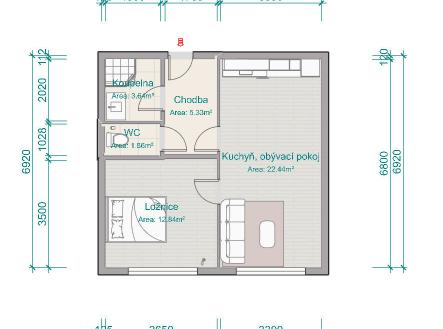 Půdorys bytu | Prodej bytu, 2+kk, 48 m²