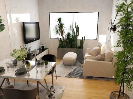 Jídelna + obývací kout - vizualizace | Prodej bytu, 2+kk, 48 m²