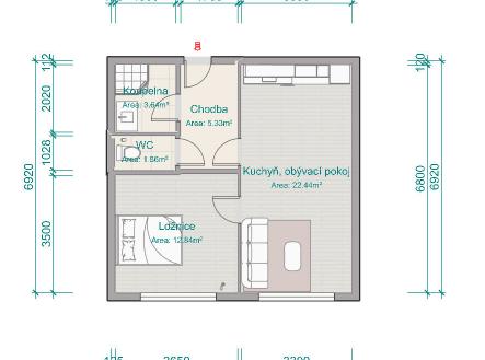 Půdorys bytu | Prodej bytu, 2+kk, 46 m²