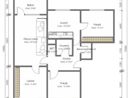 Půdorys bytu | Prodej bytu, 4+1, 76 m²