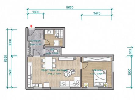 Půdorys bytu | Prodej bytu, 2+kk, 48 m²