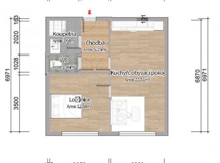 Půdorys bytu | Prodej bytu, 2+kk, 49 m²