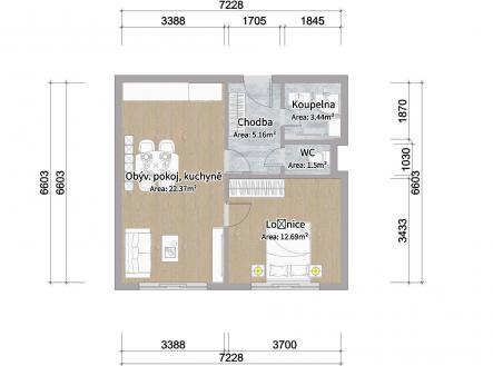 Půdorys bytu | Prodej bytu, 2+kk, 47 m²