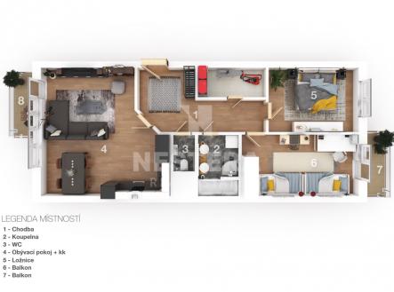 3d-layout.jpg | Prodej bytu, 3+kk, 88 m²
