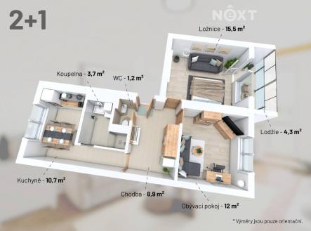 Prodej bytu, 2+1, 56 m²