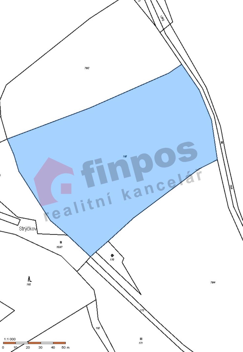 Prodej zatravněného pozemku 13 902 m2, 12km od Benešova u Prahy, obec Vrchotovy Janovice, k.ú. Rudol