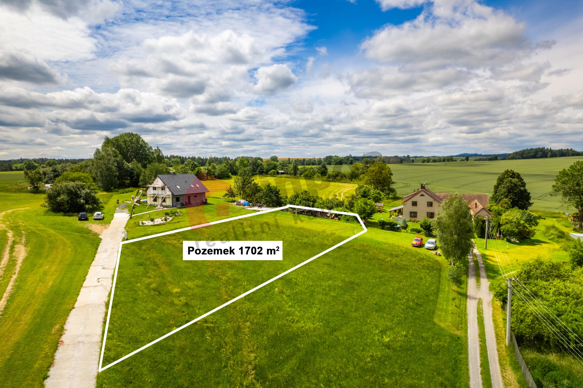 Prodej krásné stavební parcely 1702 m2, v Chocově u Mladé Vožice, 20 km od Tábora, 14 km od Miličína
