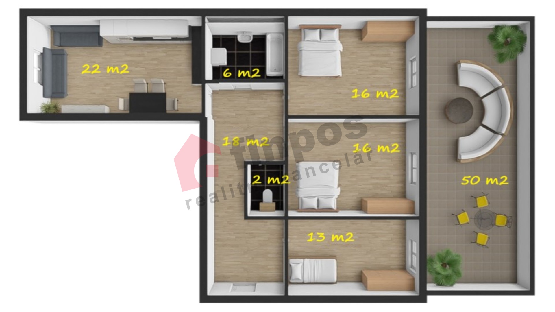 Prodej bytu 4+kk Komens. nám. 93m2 + 49m2 terasa ve Voticích u Benešova