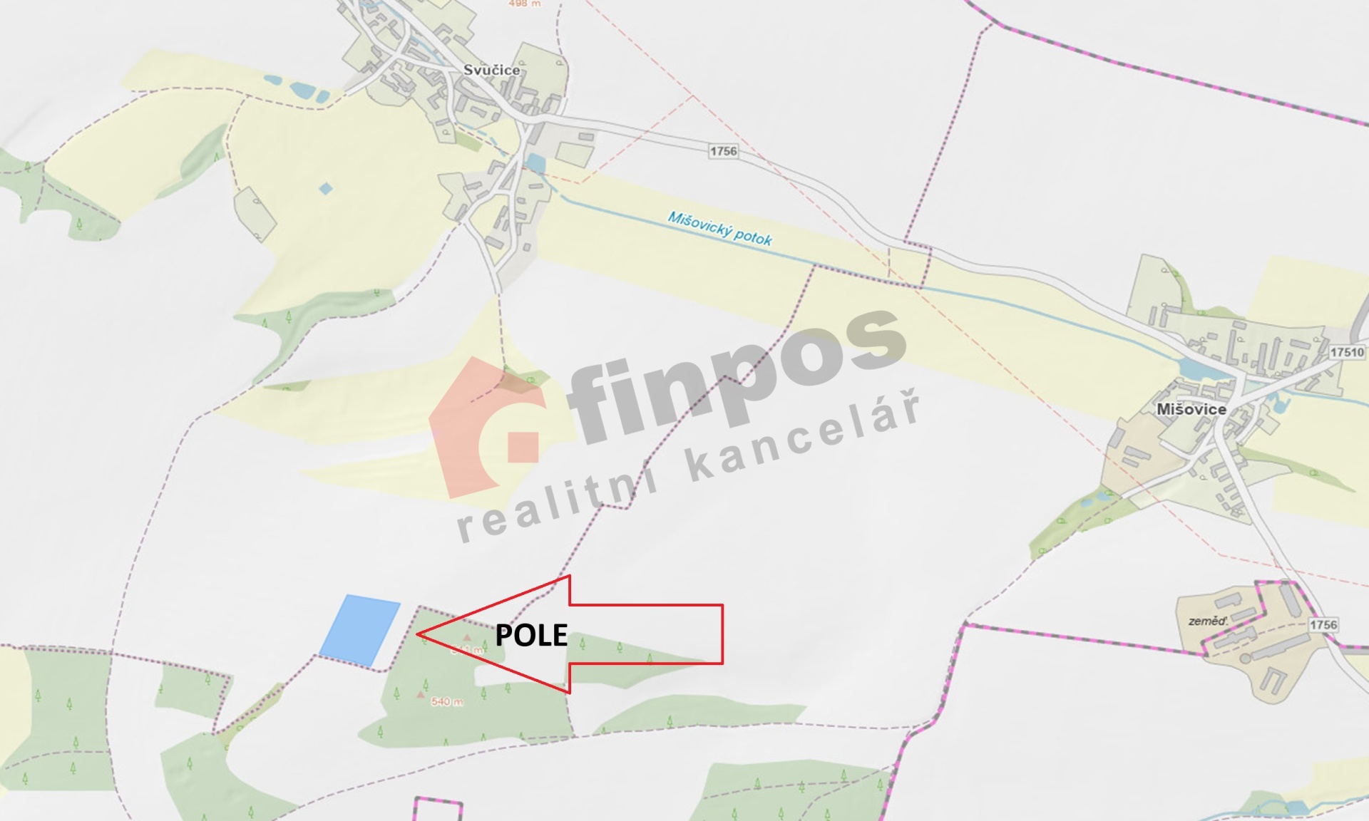 Orná půda 11920 m2 + Trvalý travní porost 3543 m2 obec  Svučice - Mišovice