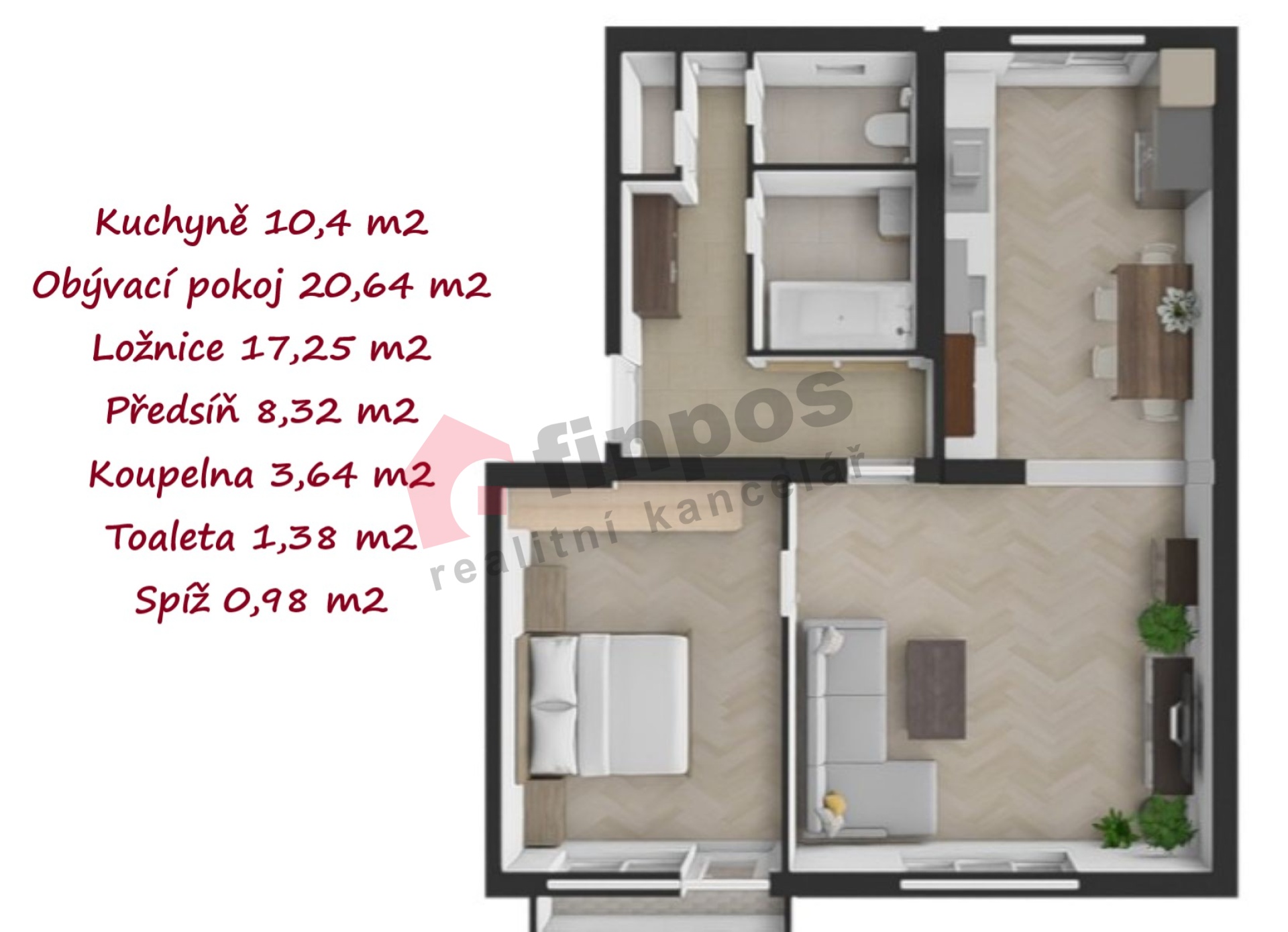 Pronájem příjemného bytu 2+1, 70 m2 s balkonem + 2x sklep, Trocnovská ul. č.p. 2181 Tábor