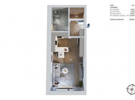 . | Prodej bytu, 1+kk, 39 m²
