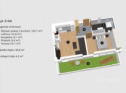 . | Pronájem bytu, 2+kk, 48 m²