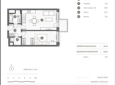 Půdorys | Prodej bytu, 2+kk, 57 m²