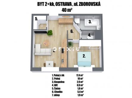 OSTRAVA3DP | Prodej bytu, 2+kk, 40 m²