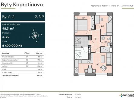 Půdorysy - Karta jednotky 2 - Kopretinova.jpg | Prodej bytu, 3+kk, 48 m²