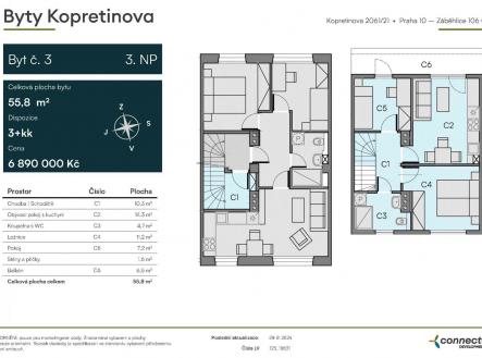 Půdorysy - Karta jednotky 3 - Kopretinova.jpg | Prodej bytu, 3+kk, 56 m²