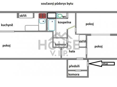 Plánek s koupelnou | Prodej bytu, 4+kk, 72 m²