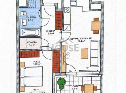 půdorys 608 | Prodej bytu, 2+kk, 57 m²