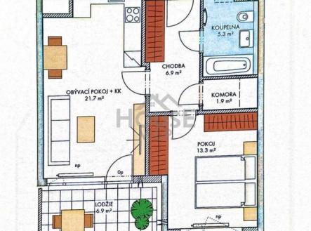 půdorys | Prodej bytu, 2+kk, 58 m²
