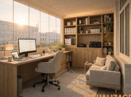 lodžie - pracovna - vizualizace | Prodej bytu, 1+kk, 45 m²